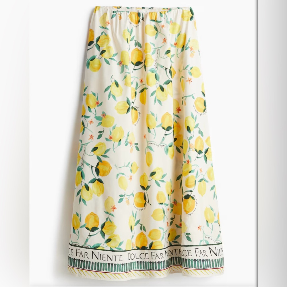H&M Lemon Print Maxi Skirt LINEN-BLEND MAXI SKIRT NWT
